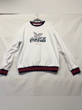 Coca Cola White Crewneck Sweater with Navy and Red Trim